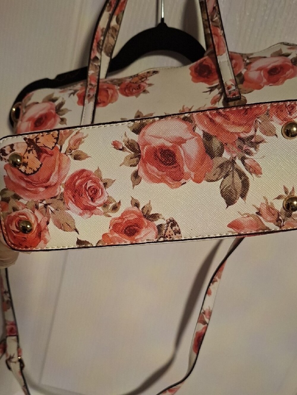 Aldo Floral Rose Print Satchel - White and Peach - Picture 4 of 8